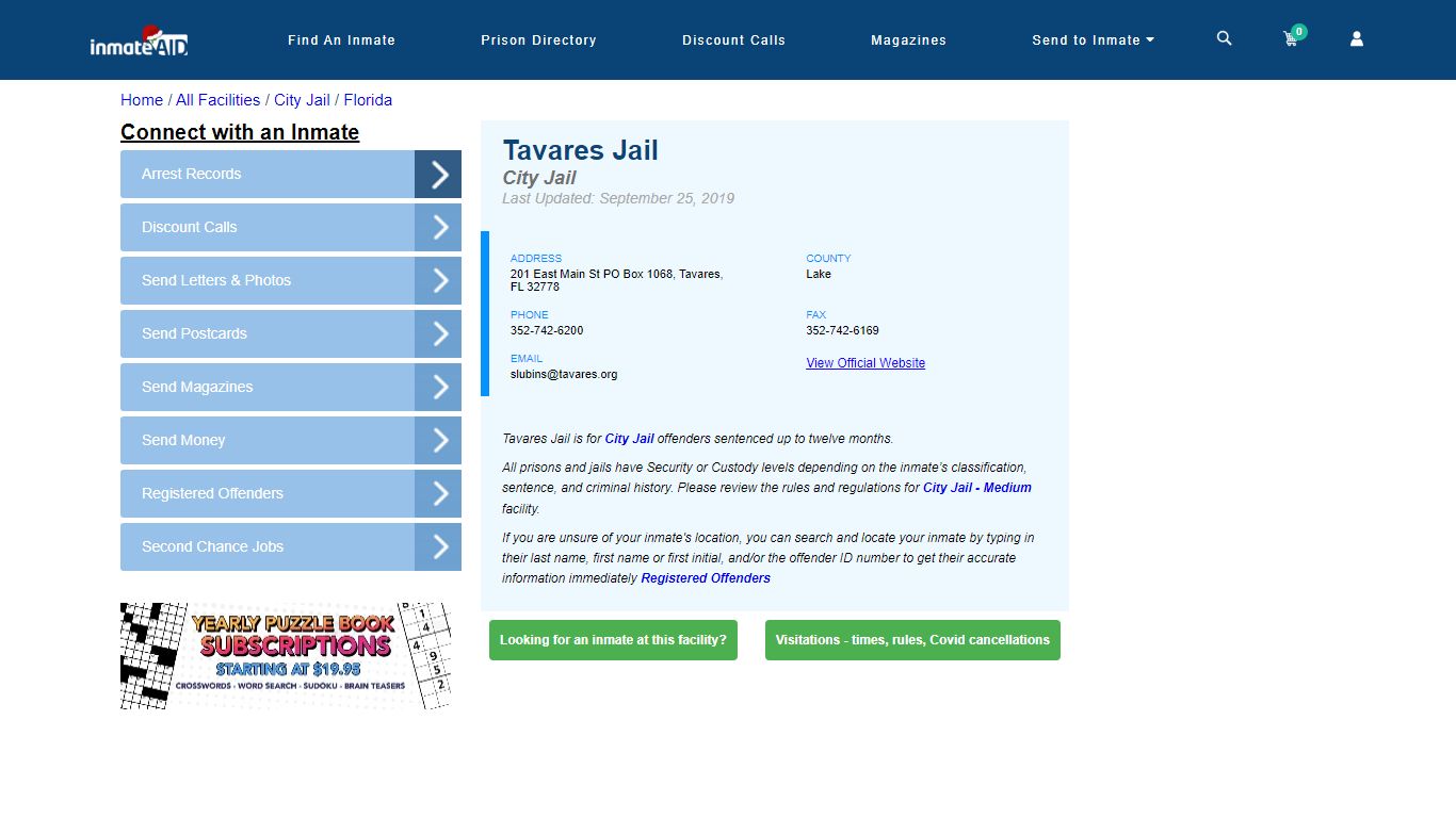 Tavares Jail | Inmate Locator